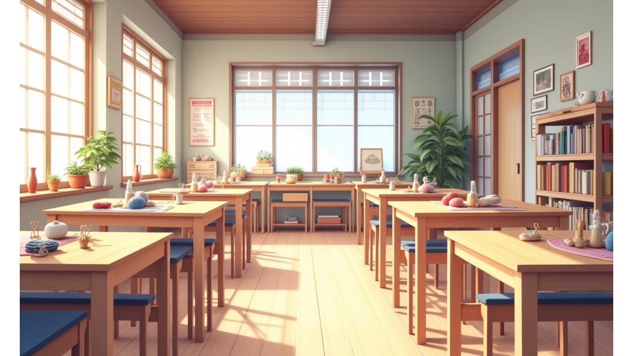 広々とした明るいAyaori Craft Schoolの教室の全体像