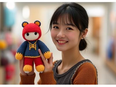 喜びの表情でオリジナル作品を持つ生徒